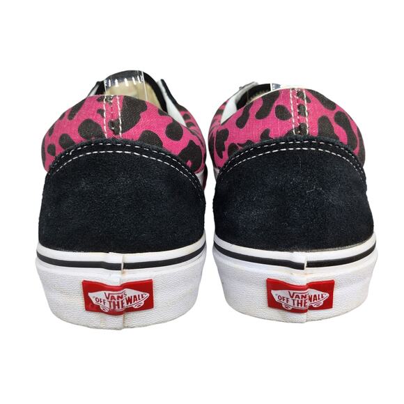 Vans Shoes Mens 12 Old Skool Black Suede Pink Leopard Cheetah Suede Low Tops - Picture 7 of 13